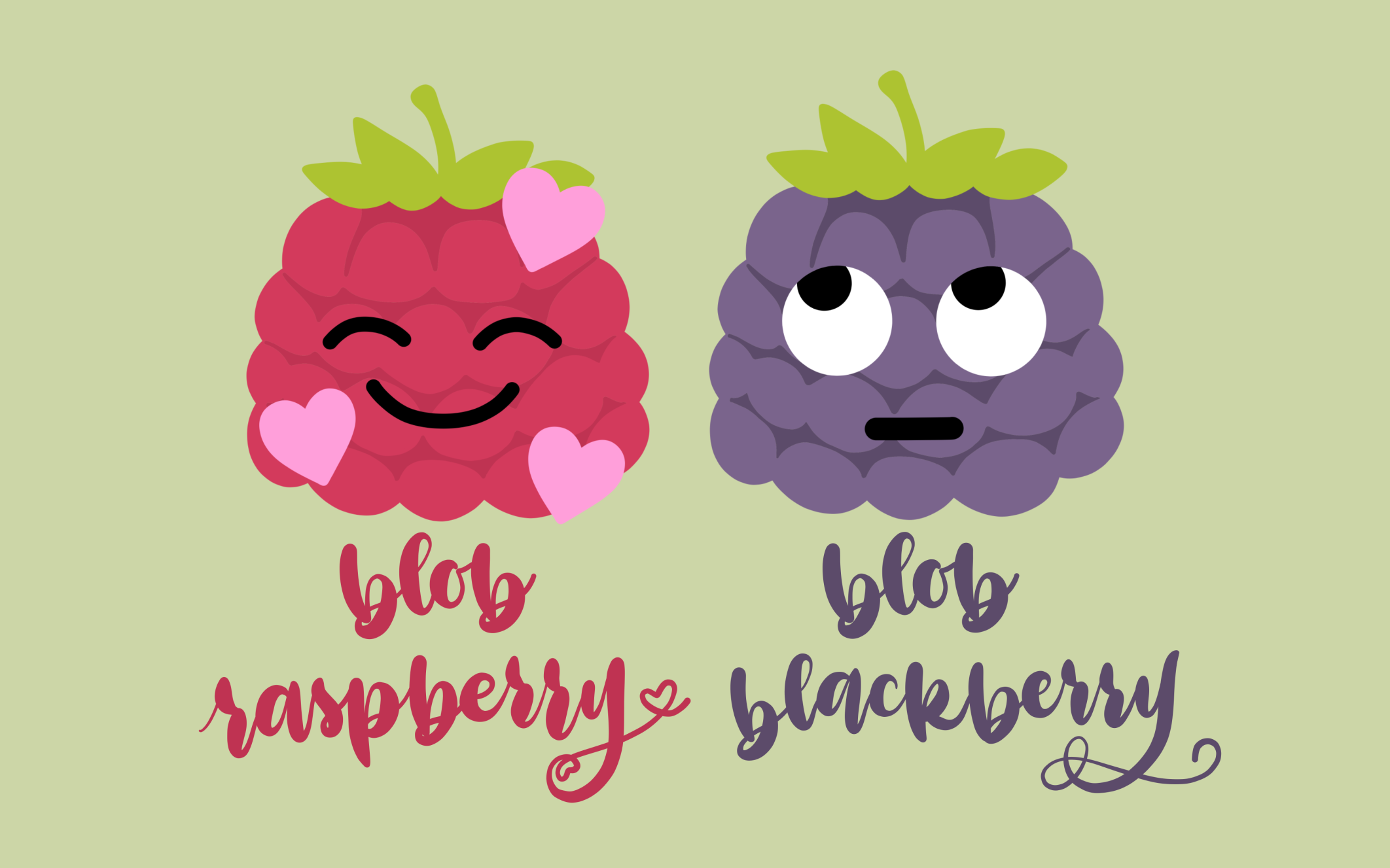 <b>:blobraspberry:</b> feeling loved and <b>:bloblackberry:</b> rolling its eyes. Twins with very different personalities!