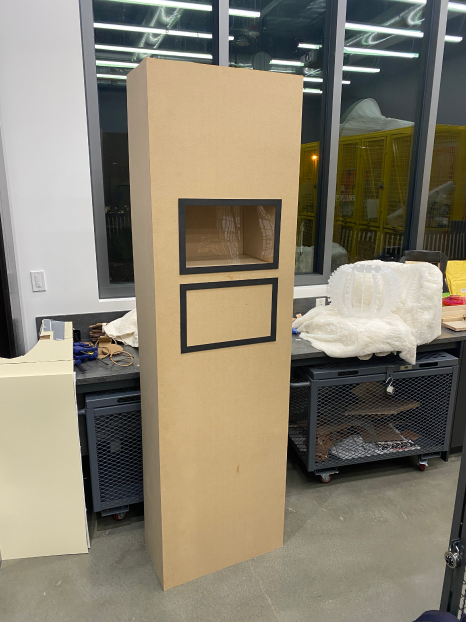 A full-size prototype of just one column of lockers.